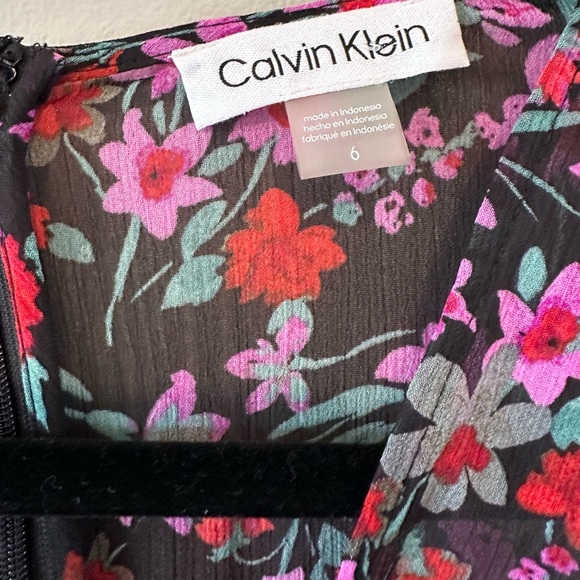 NWT Calvin Klein Ditsy Floral Print Tie Waist Dress - Picture 7 of 8